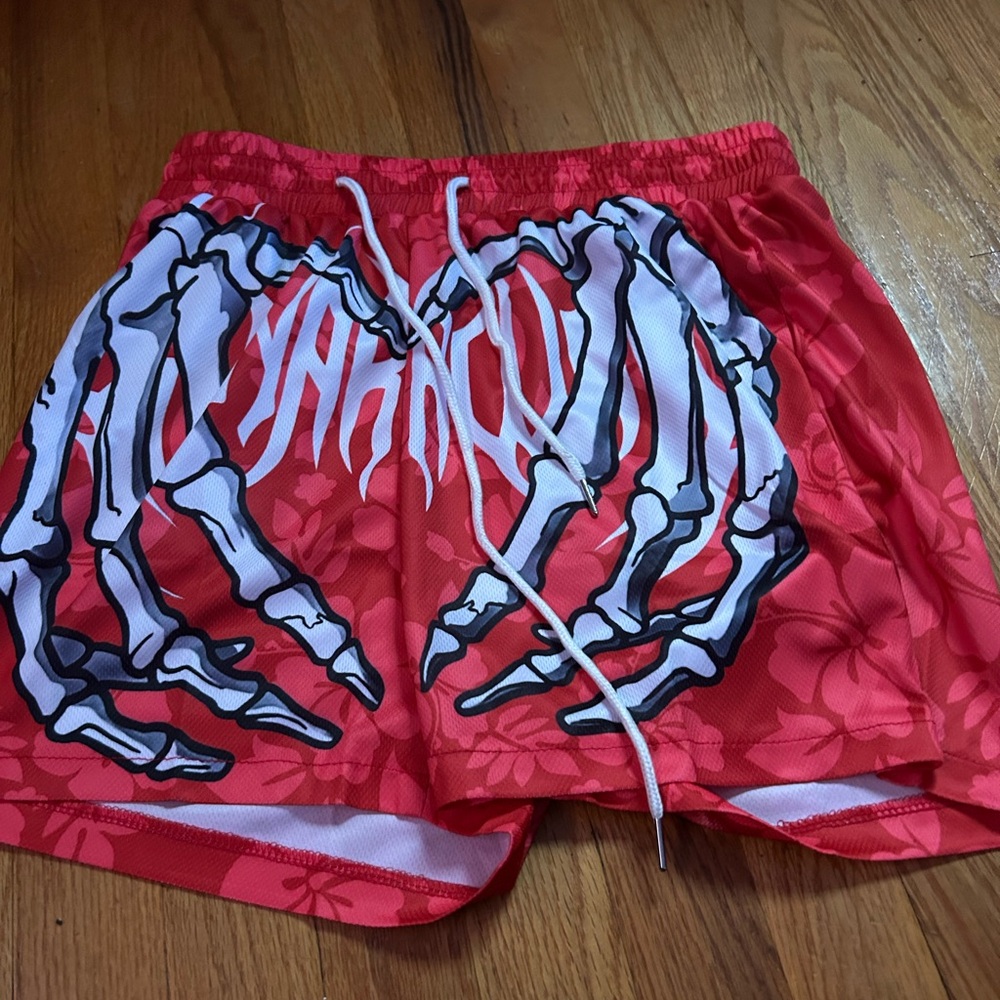 SHEIN Red Skeleton Print Men Shorts